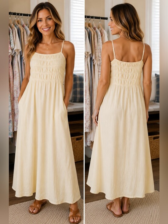 grade & gather Dresses & Skirts - Grade & Gather Cotton Yellow Maxi Ruched M